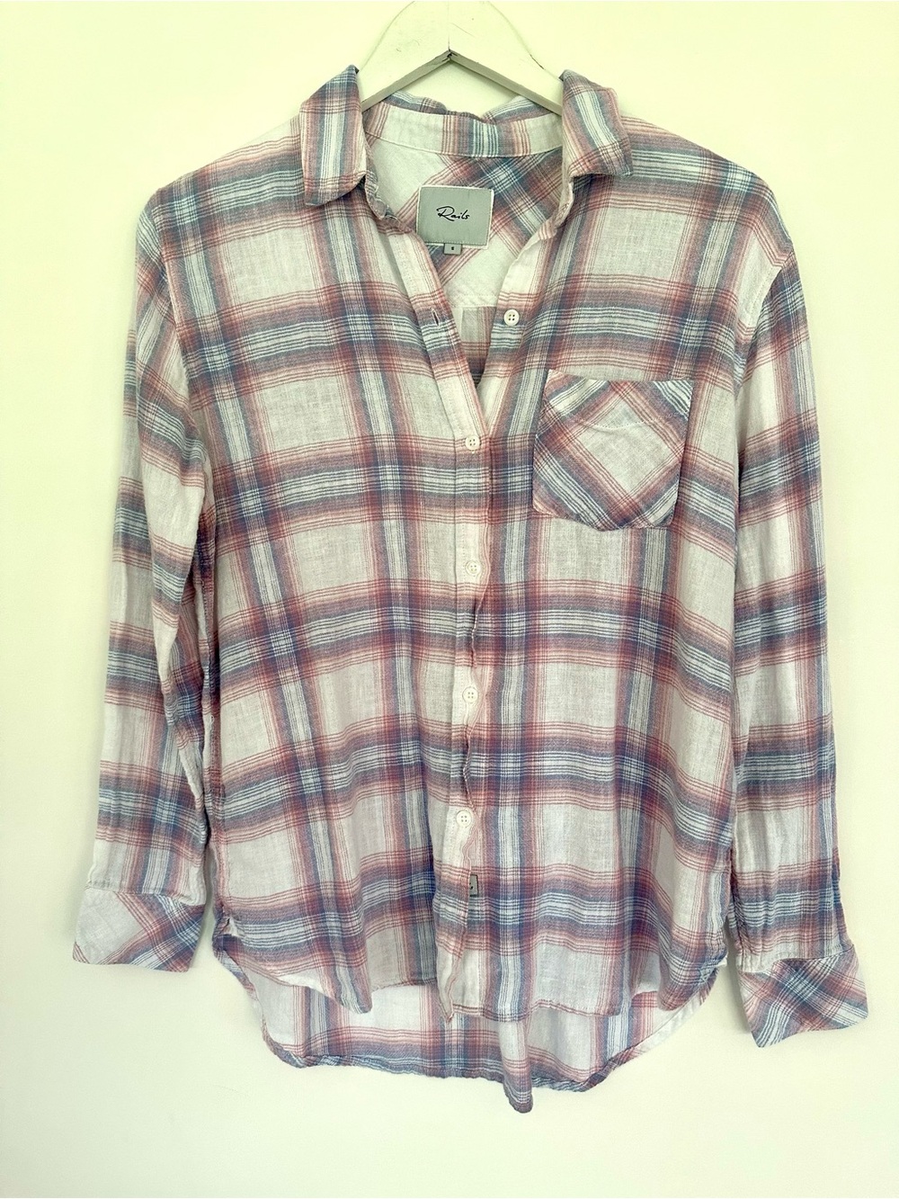 Rails Charli Linen Blend Plaid Shirt White Bluebell Pink S